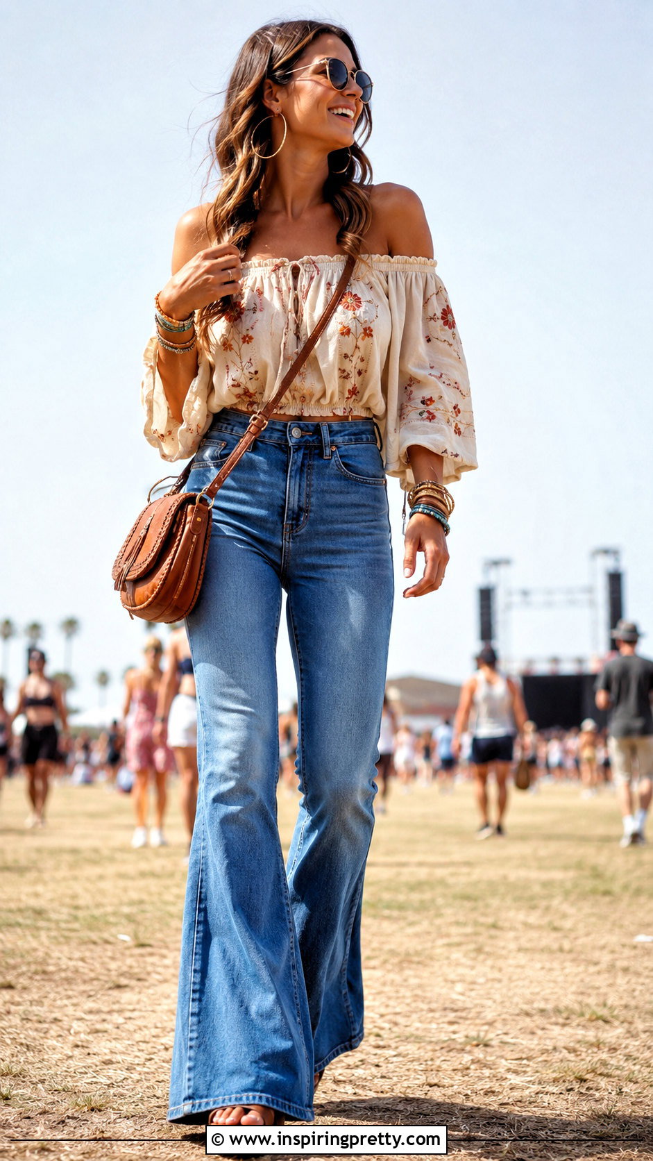 Boho Off Shoulder Top With Flared Jeans - 20 off-shoulder top summer styles