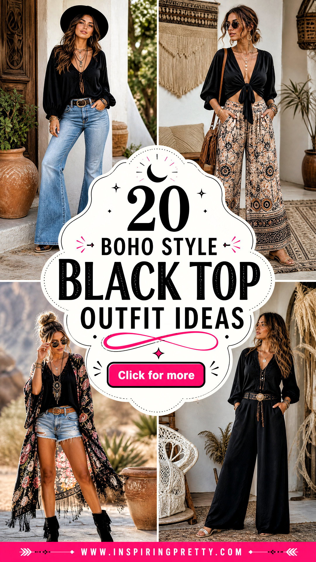 20 Boho Style Black Top Outfit Ideas for Chic Layering Looks - 20 Boho Style Black Top Outfit Ideas for Chic Layering Looks