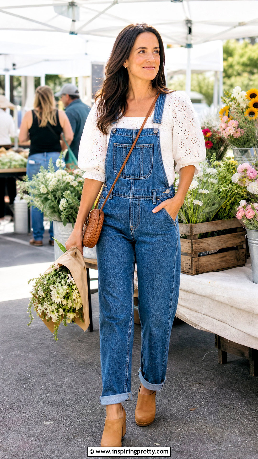 Boho Top With Denim Overalls - 50 boho tops outfit ideas