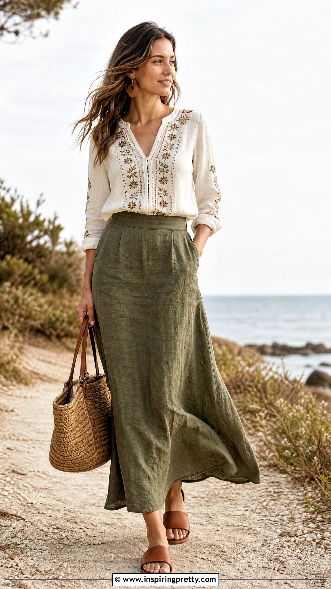 Boho Top With Linen Maxi Skirt - 50 boho tops outfit ideas
