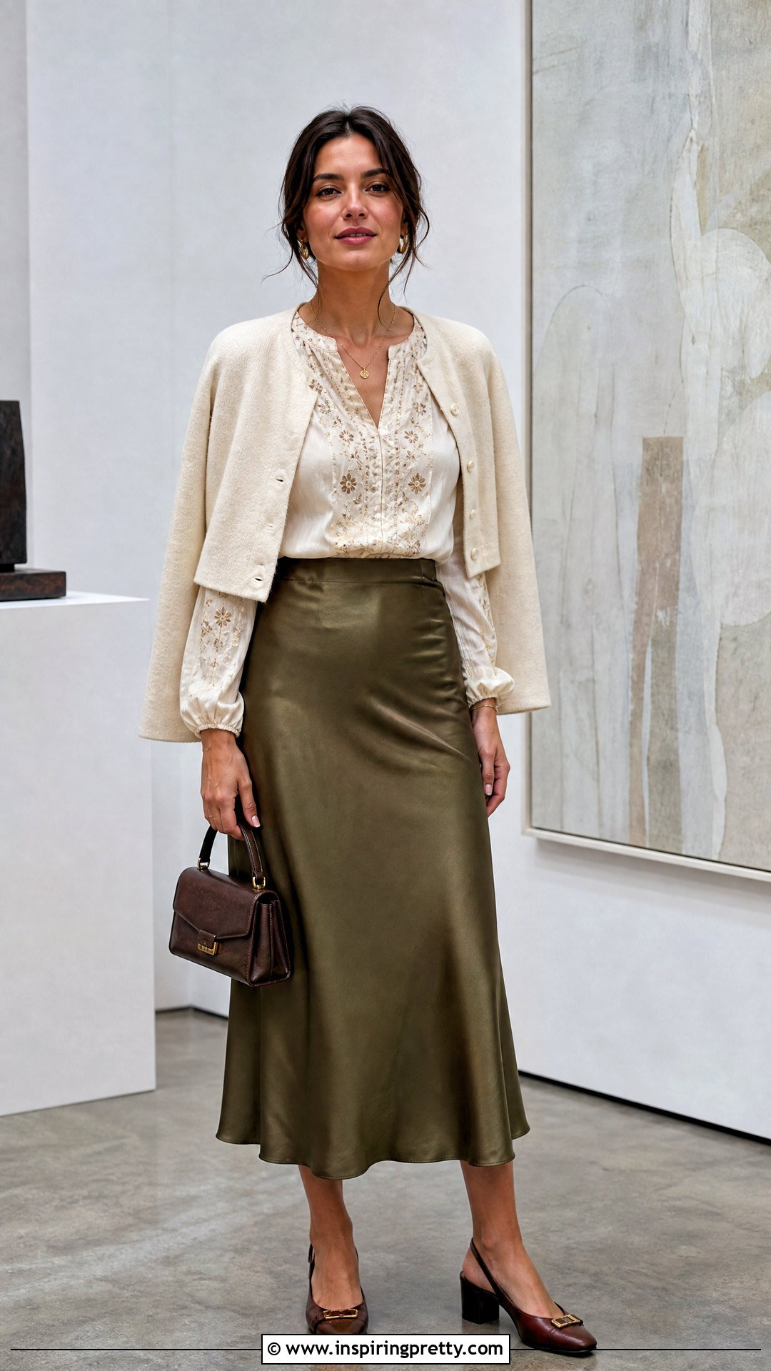Boho Top With Satin Midi Skirt - 50 boho tops outfit ideas