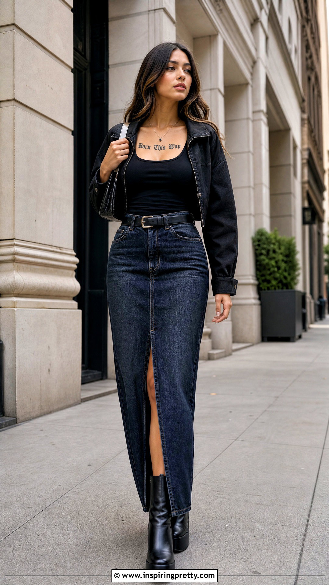 Born This Way Tattoo Top With Denim Maxi Skirt - 20 Born This Way Tattoo Tops