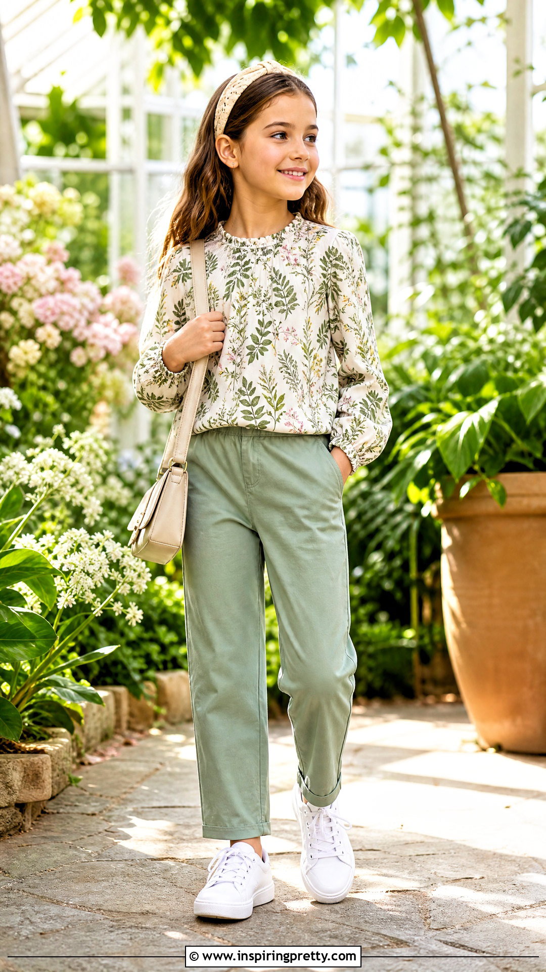 Botanical Print Blouse With Green Trousers - 50 latest kids top designs