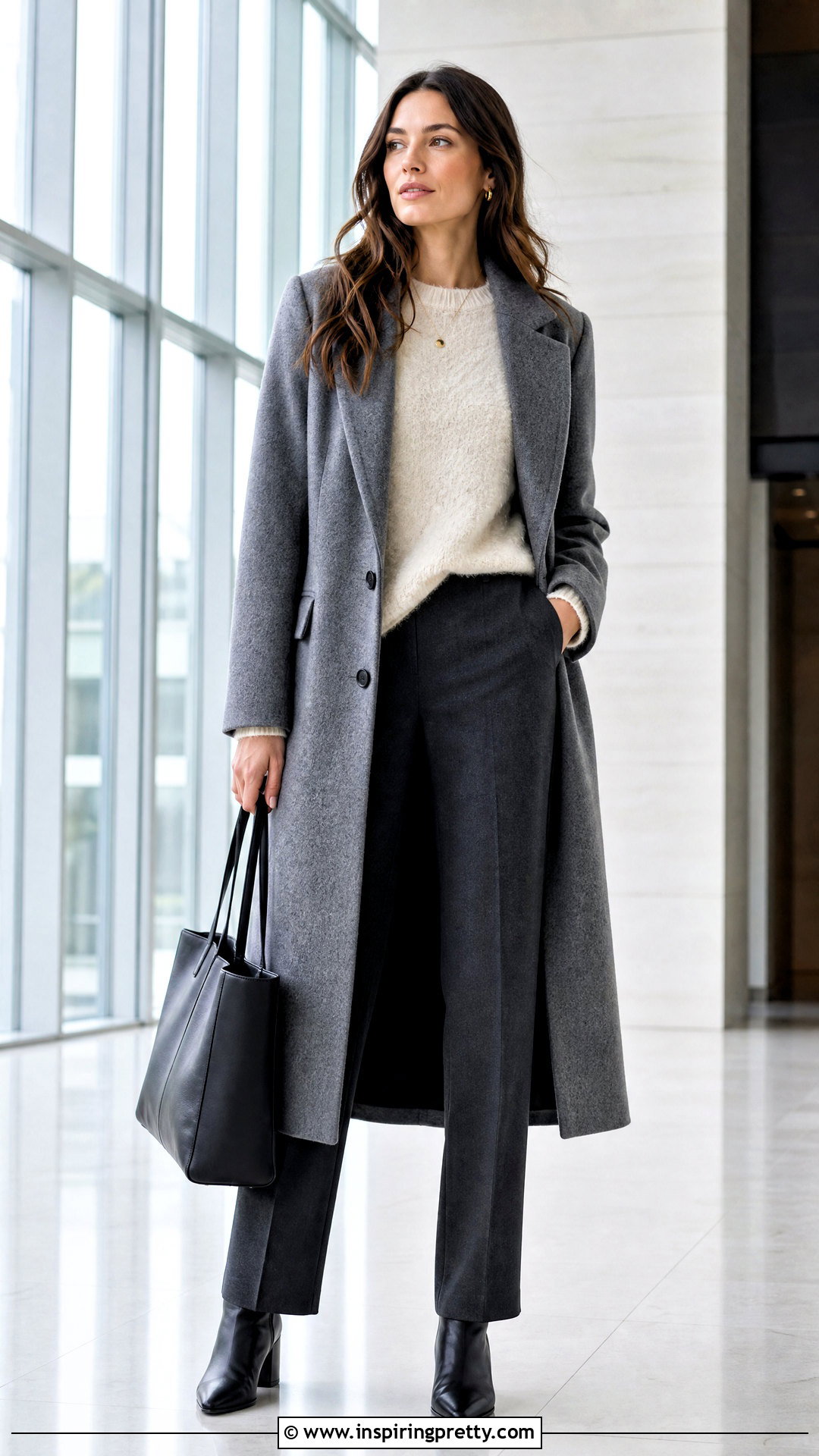 Boucle Sweater And Straight Leg Pants Outfit - 50 winter tops outfit ideas