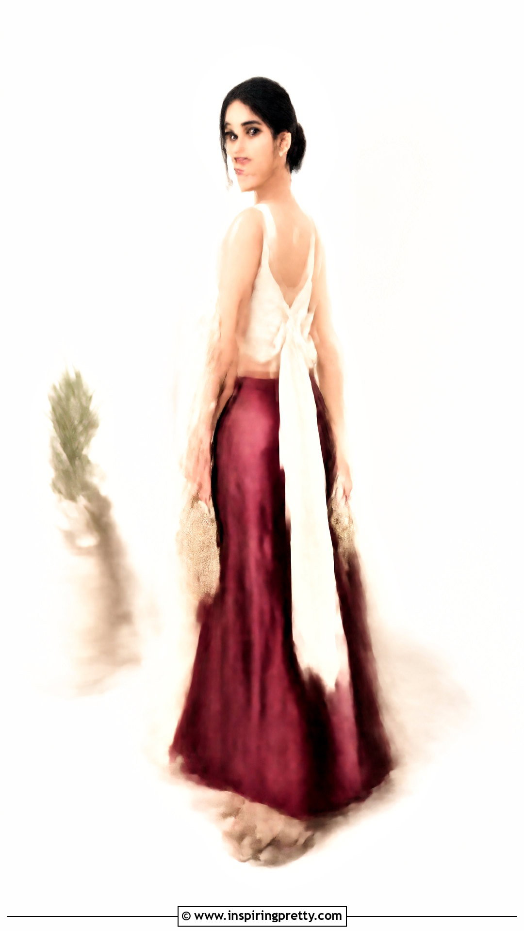 Bow Back Crop Top Blouse With Plain Lehenga - 50 latest crop top blouse designs