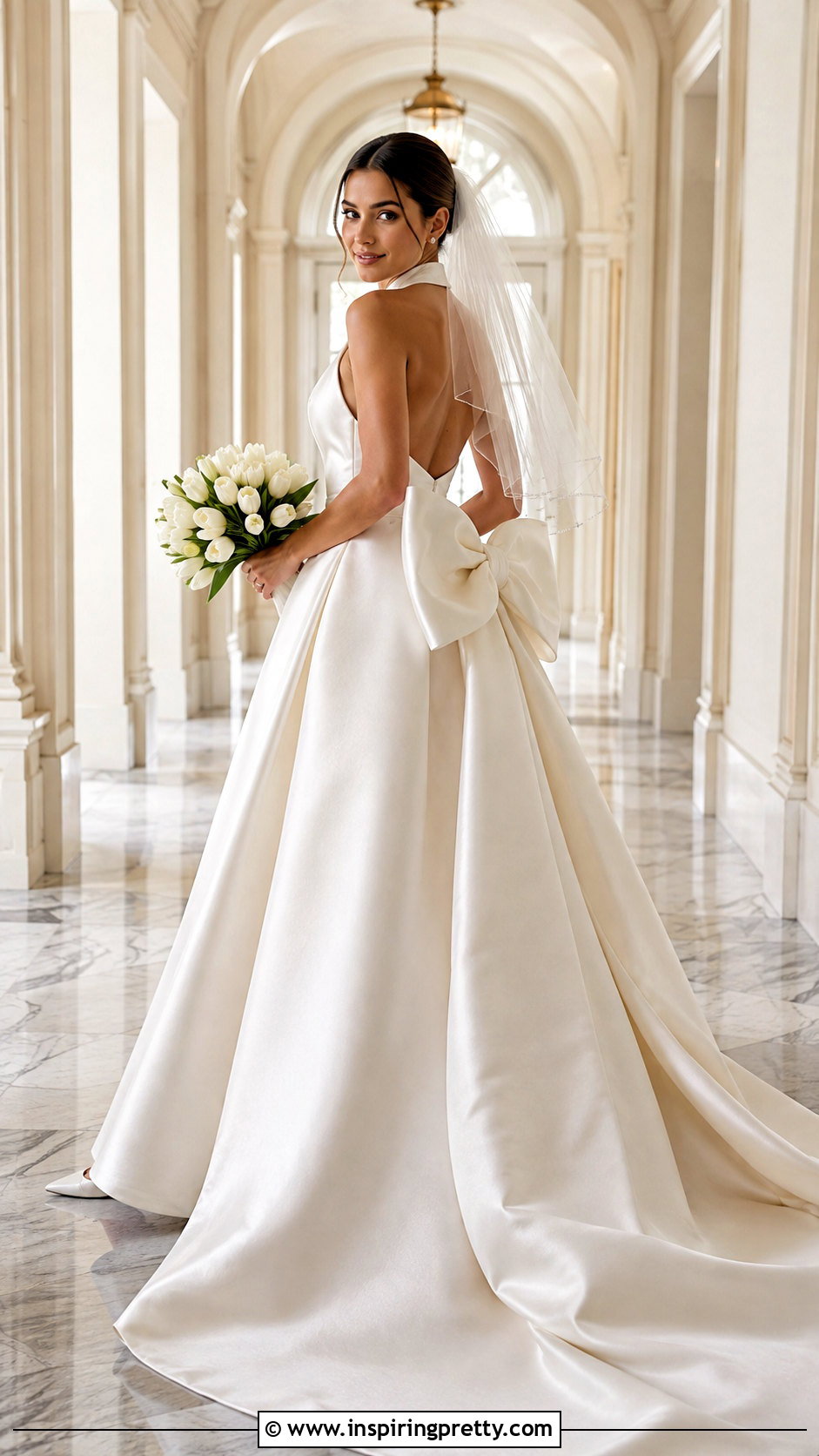 Bow Back Halter Ball Gown Wedding Dress With Simple Jewelry - 25 Halter Top Ball Gown Wedding Dress outfit ideas