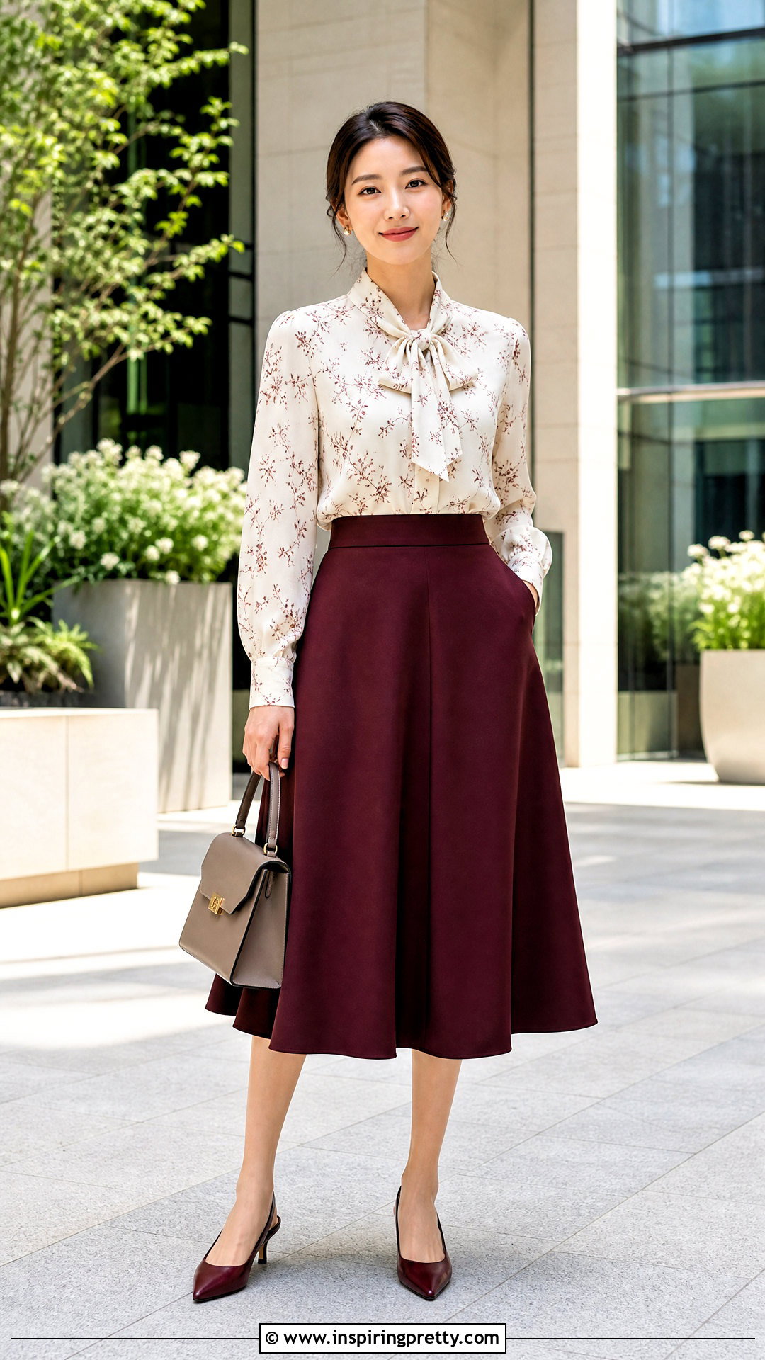 Bow Blouse And A Line Skirt Outfit - 50 skirt and top outfits