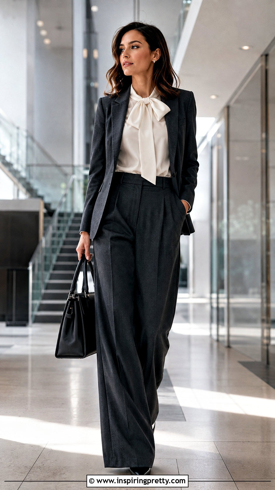 Bow Blouse And Wide Leg Trousers Outfit - 50 must have tops outfit ideas
