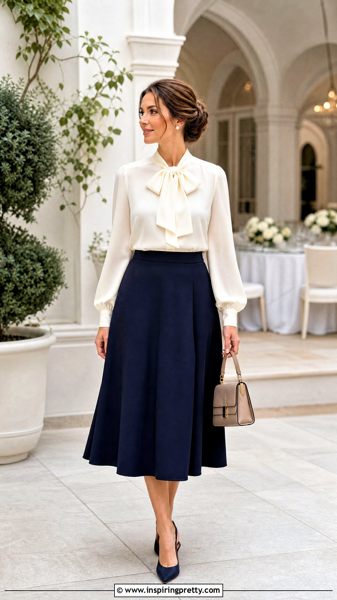 Bow Blouse With A Line Midi Skirt - 50 new top designs for women