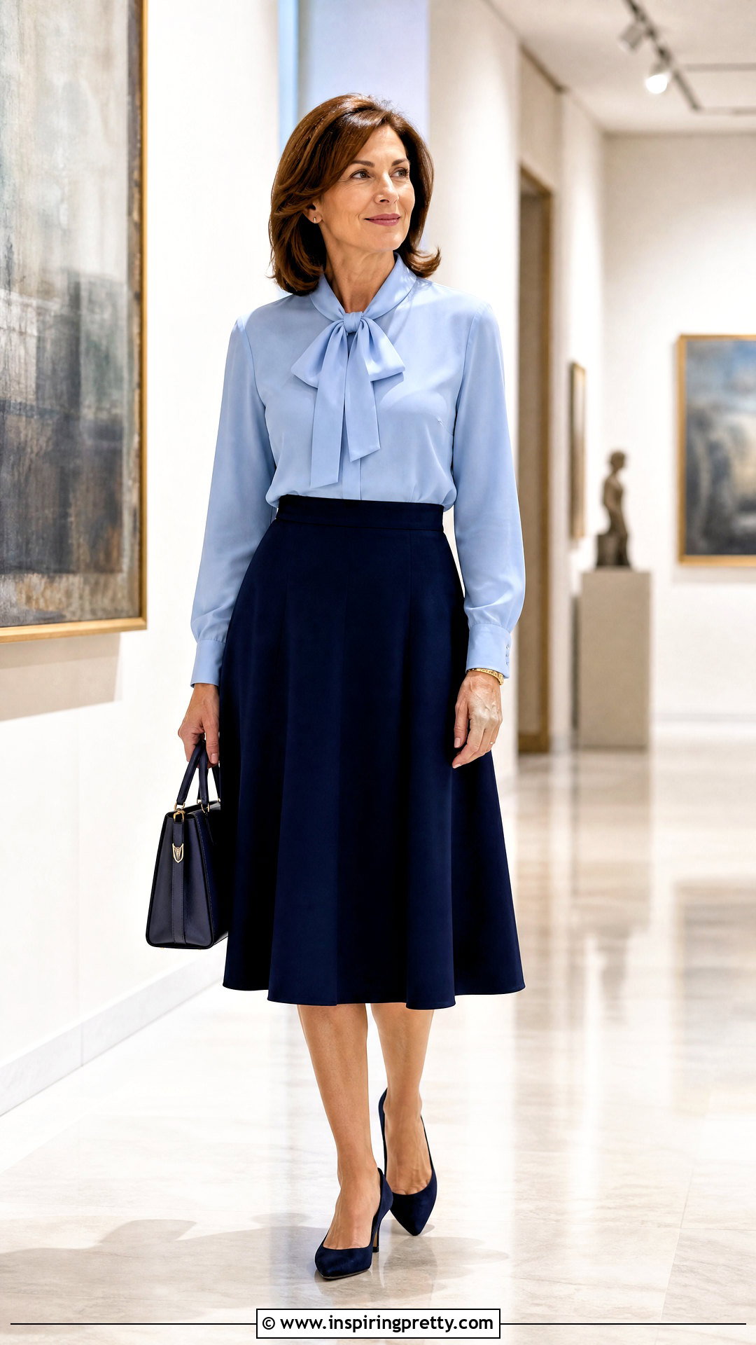 Bow Blouse With A Line Skirt - 50 classy tops outfit ideas