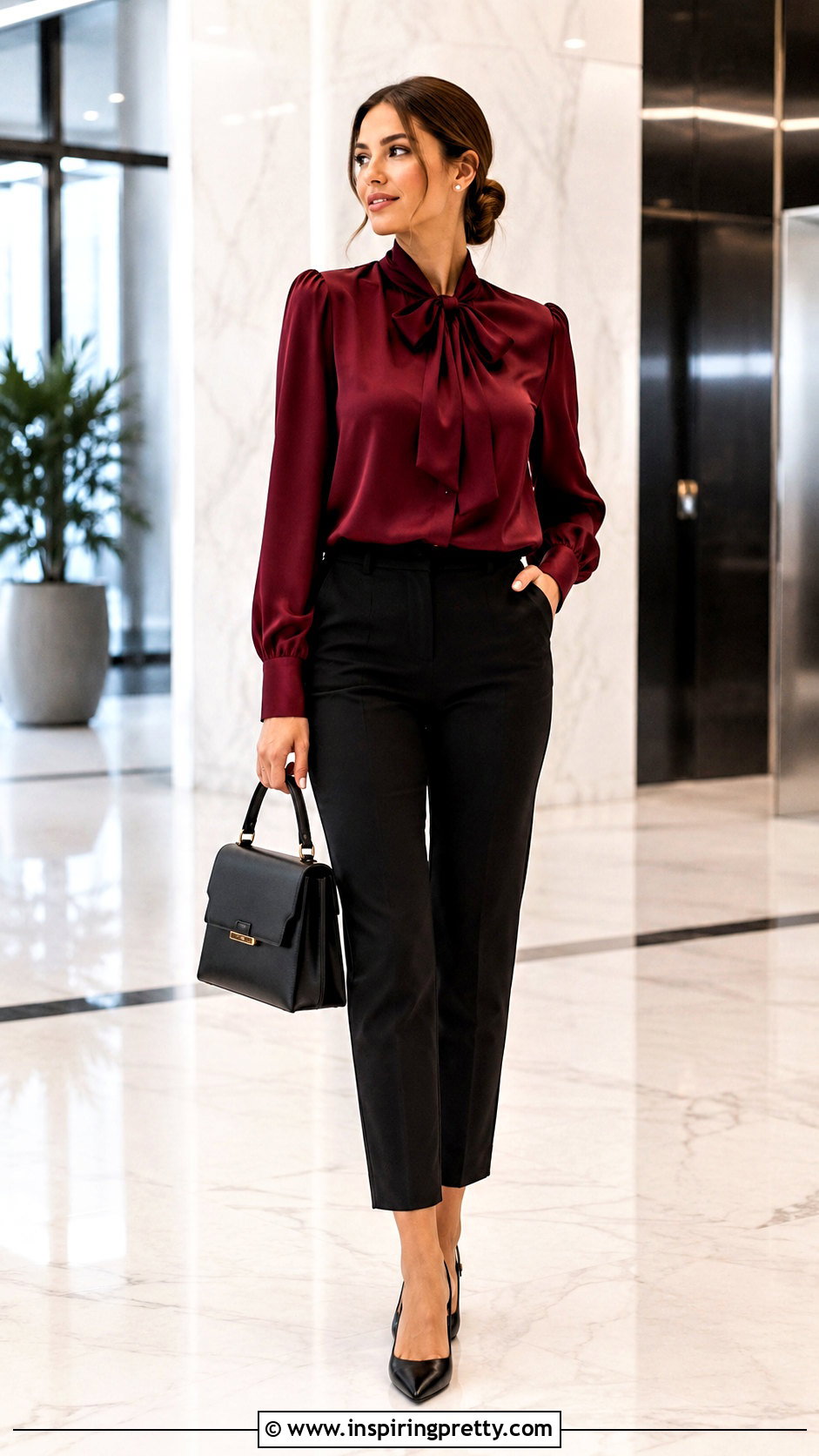 Bow Blouse With Cigarette Pants Outfit - 20 dressy pants and tops outfit ideas
