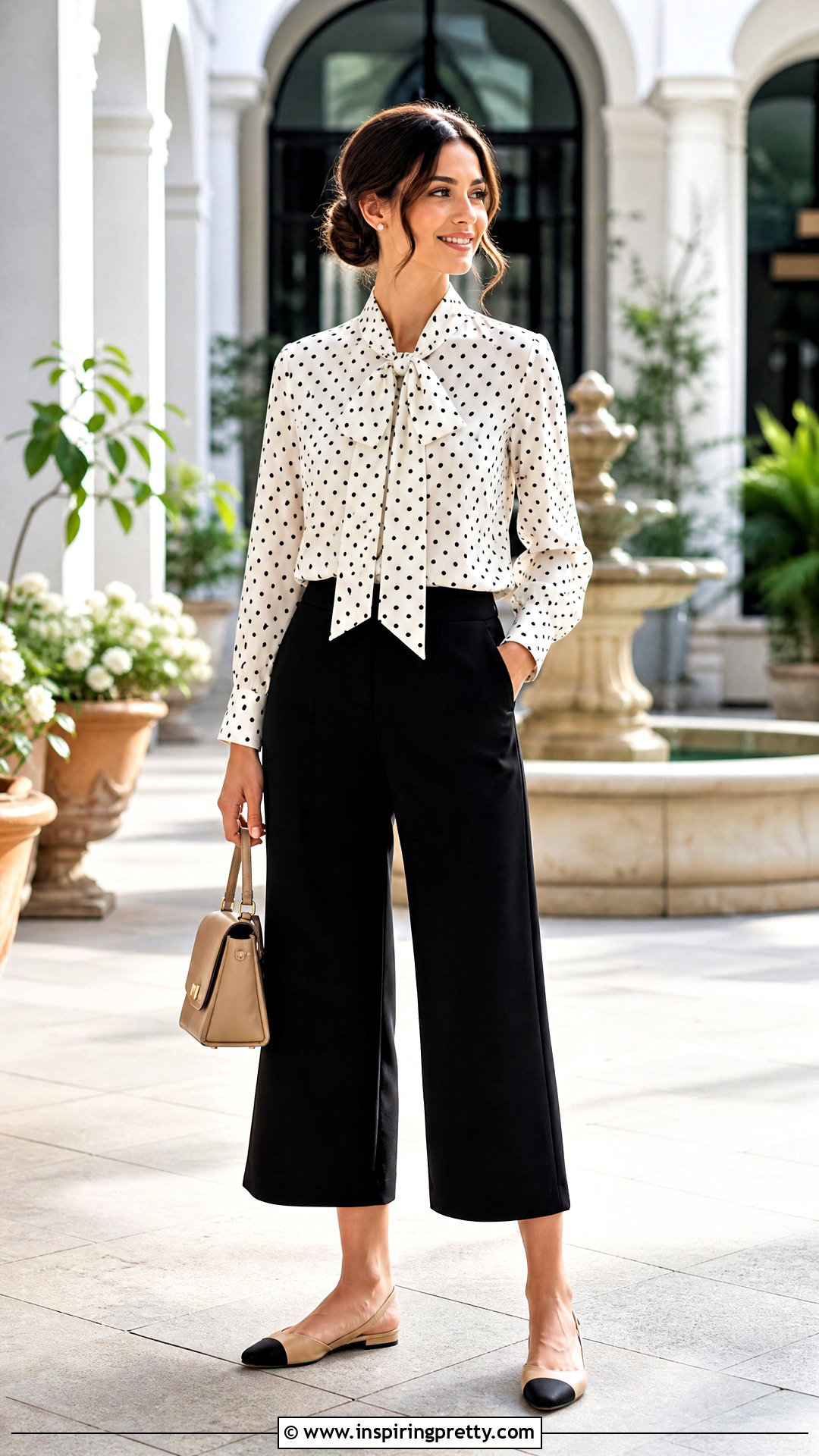 Bow Blouse With Cropped Wide Leg Pants - 50 tops to wear with wide leg pants