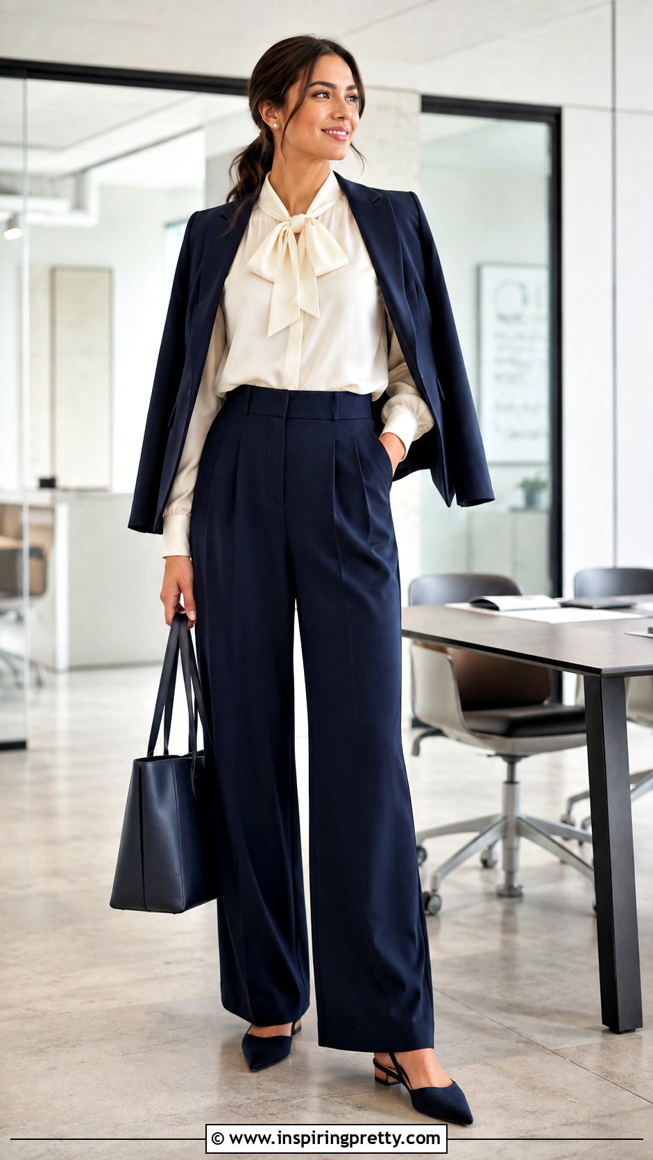 Bow Blouse With High Waisted Trousers - 50 Women Tops Outfit ideas