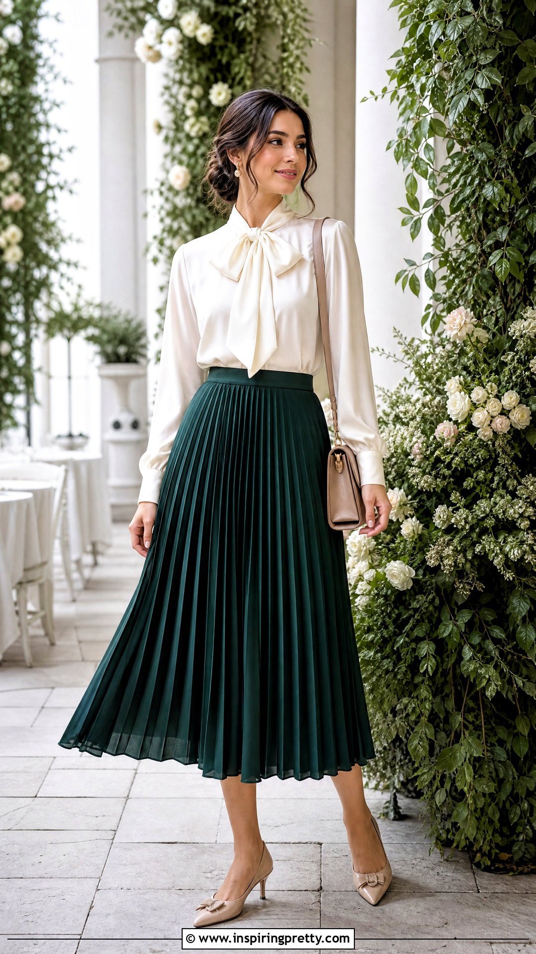 Bow Blouse With Pleated Skirt - 50 fancy top outfit ideas