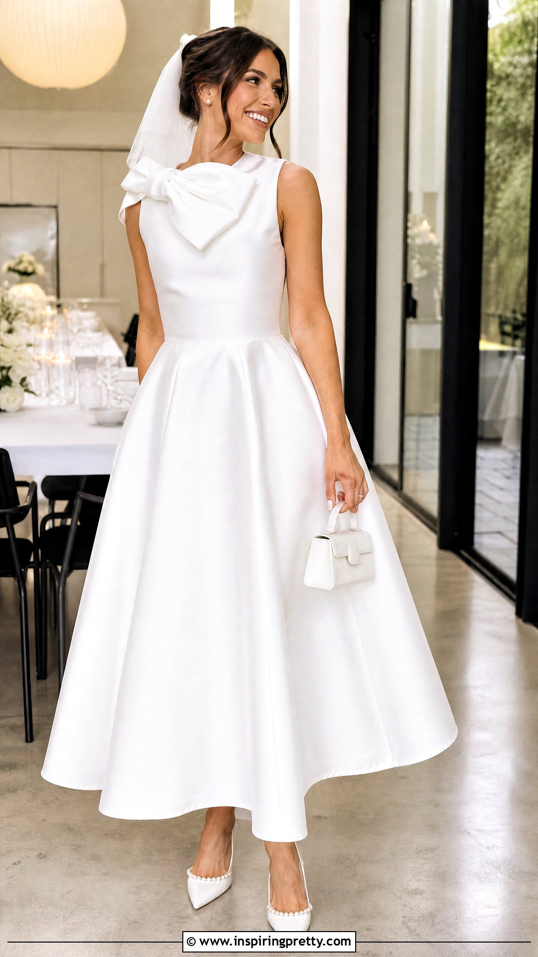 Bow Bridal Top With Tea Length Skirt - 20 bride skirt and top outfit ideas