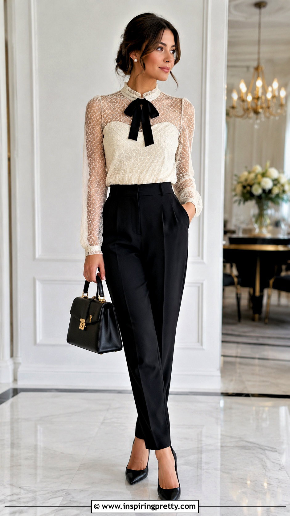 Bow Detail Net Top With Tailored Trousers - 50 net top designs for women