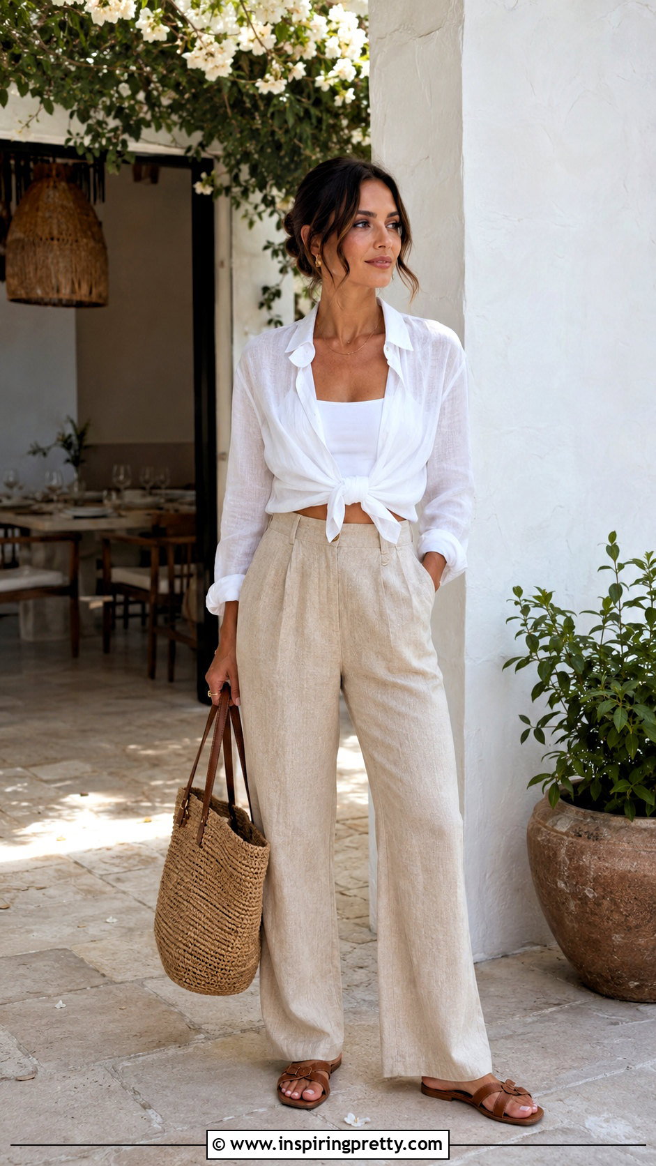 Bow Front Blouse With Linen Trousers - 20 Bow Top Blouse outfits