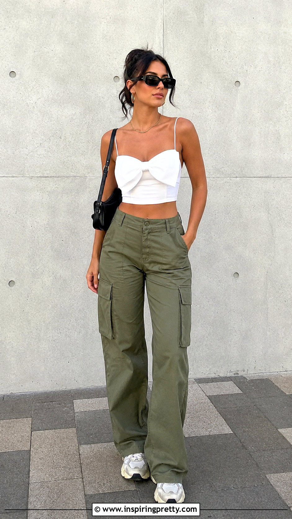 Bow Front Crop Top With Cargo Pants - 20 Bow Front Crop Top outfit ideas