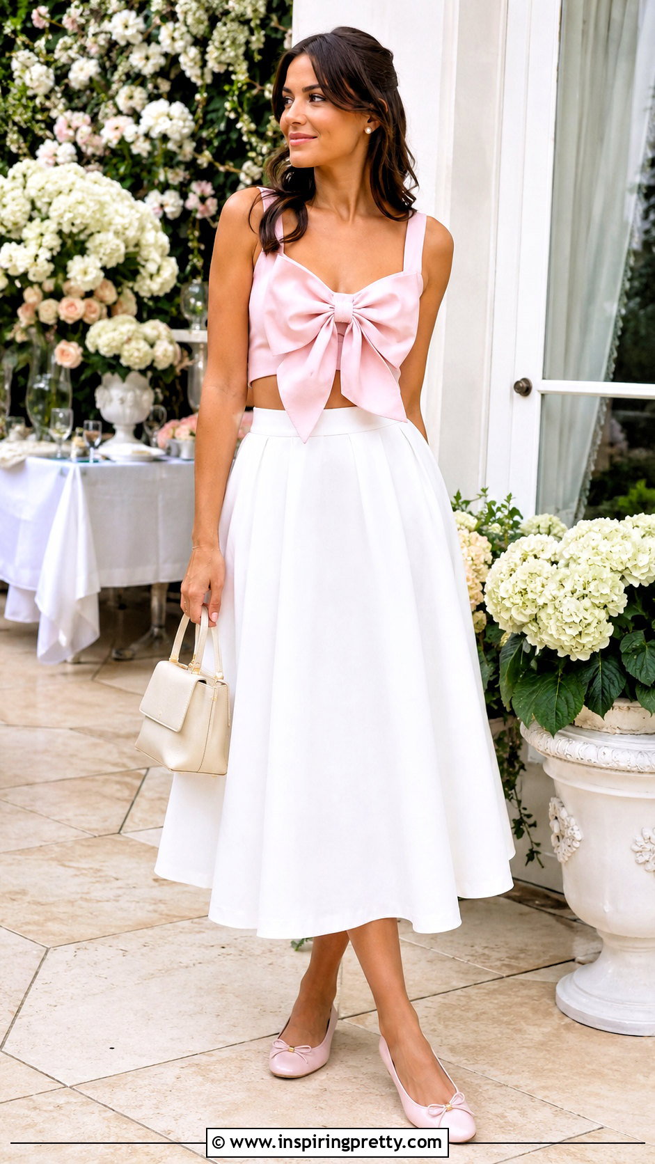 Bow Front Short Top With A Line Skirt - 50 latest short top designs