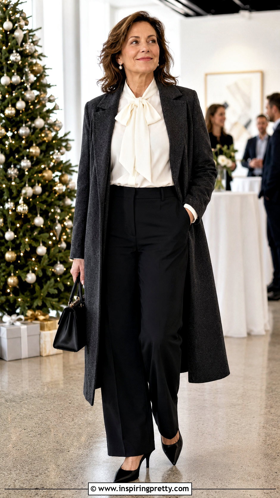 Bow Holiday Top With Tailored Trousers - 20 cute holiday top outfit ideas