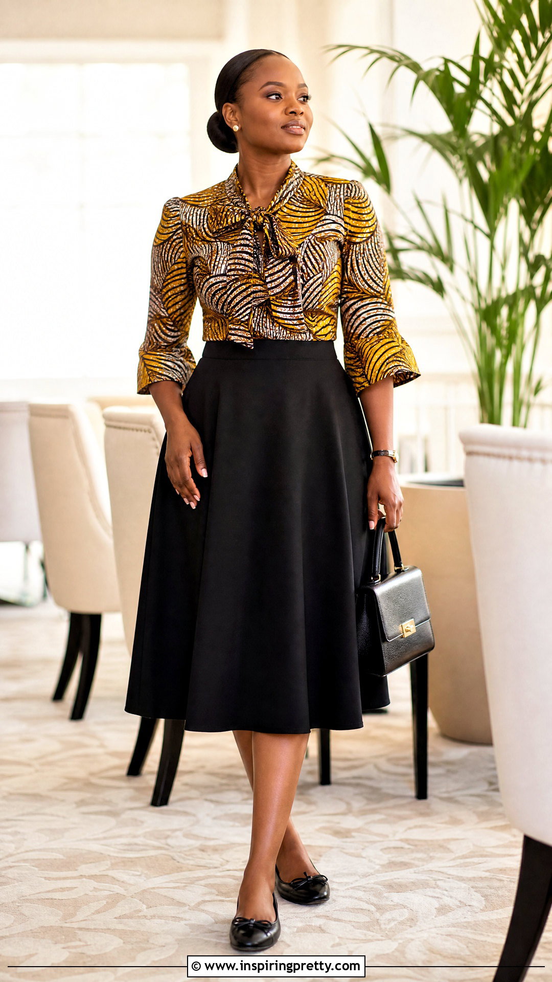 Bow Neck Ankara Top With A Line Skirt - 50 cute ankara tops outfit ideas