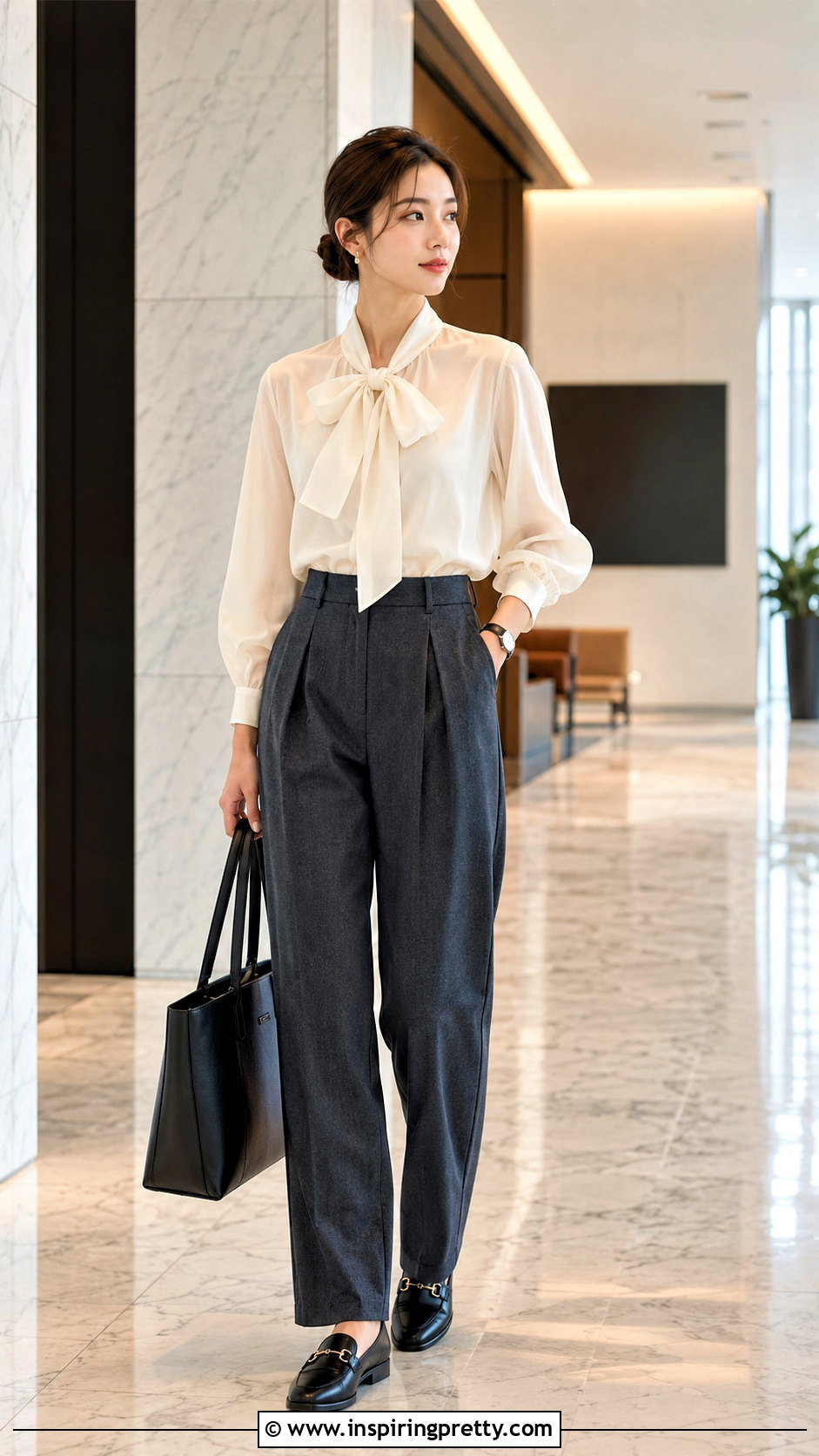 Bow Organza Top With Pleated Trousers - 50 Organza Top Outfit ideas
