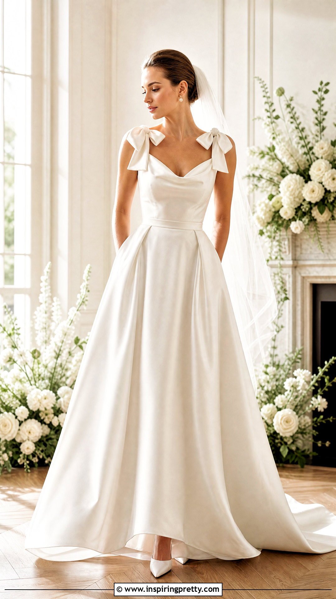 Bow Strap Bridal Cami Top With Full Satin Skirt - 20 Bridal Cami Top outfit ideas