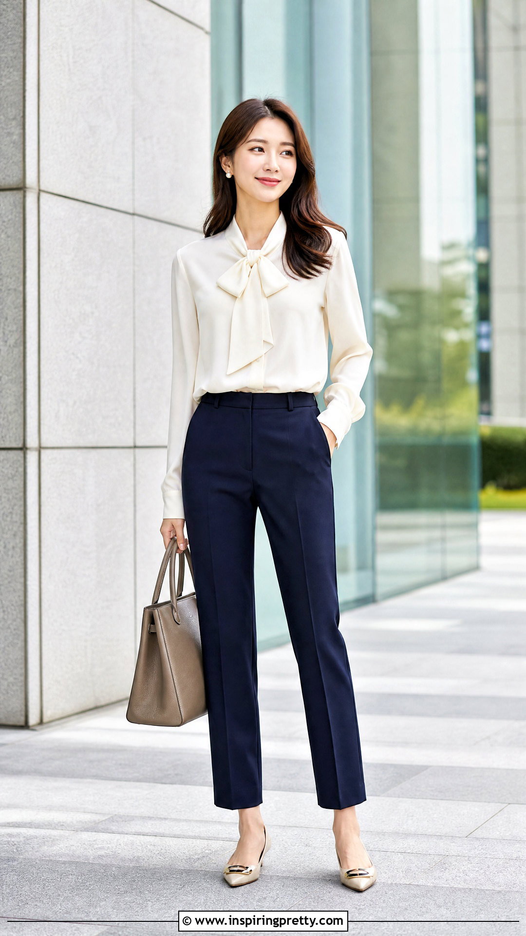 Bow Tie Blouse Outfit - 50 korean tops for women