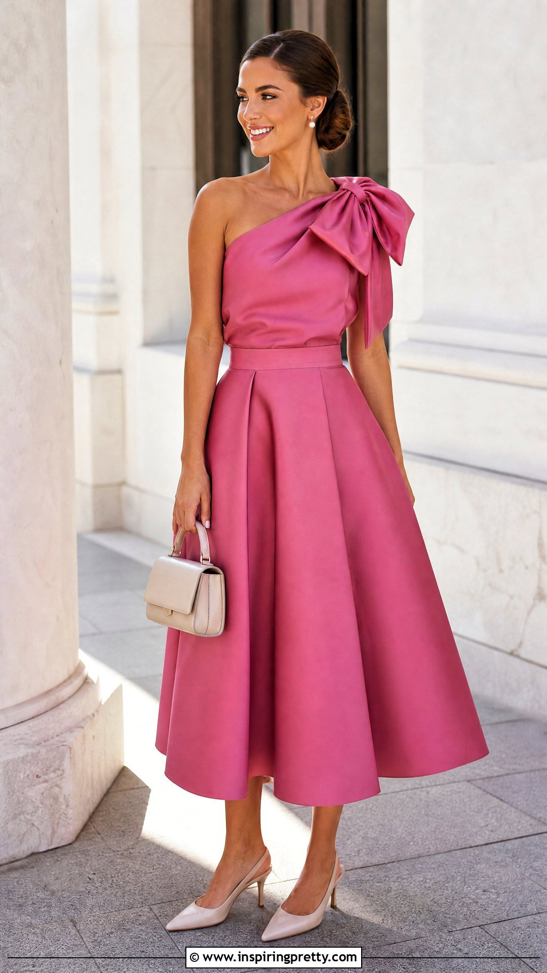 Bow Top And A Line Midi Skirt Wedding Outfit - 20 Wedding Top And Skirt outfit ideas