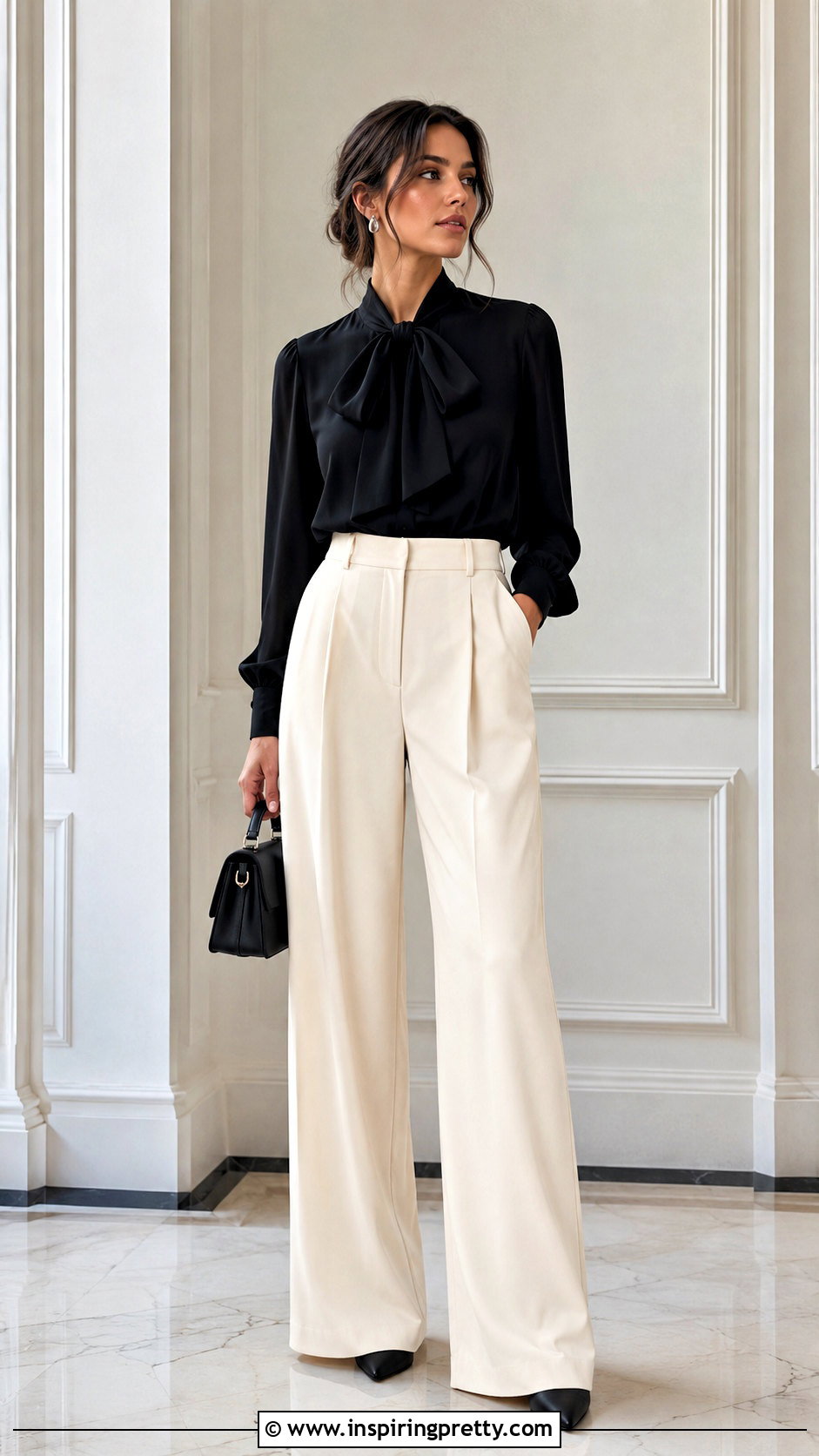 Bow Top With Wide Leg Trousers - 50 bow top outfit ideas