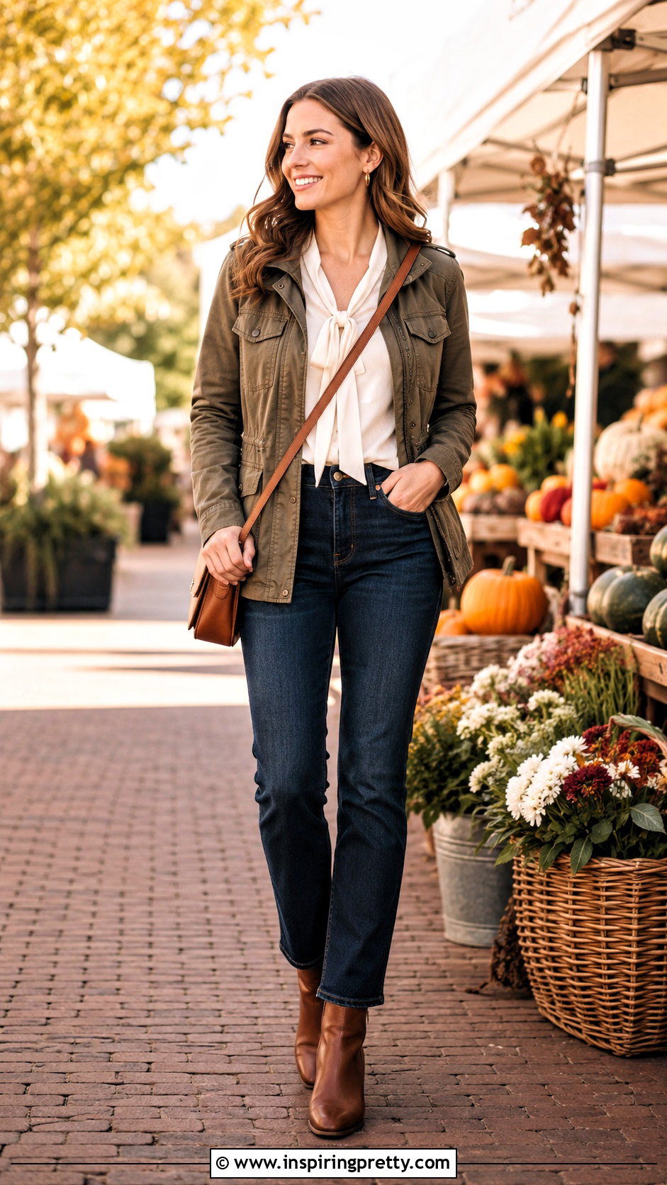 Bow Top With a Utility Jacket and Jeans - 50 bow top outfit ideas