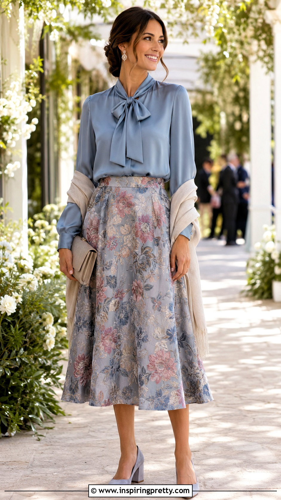 Bow Top With a Wedding Guest Skirt - 50 bow top outfit ideas