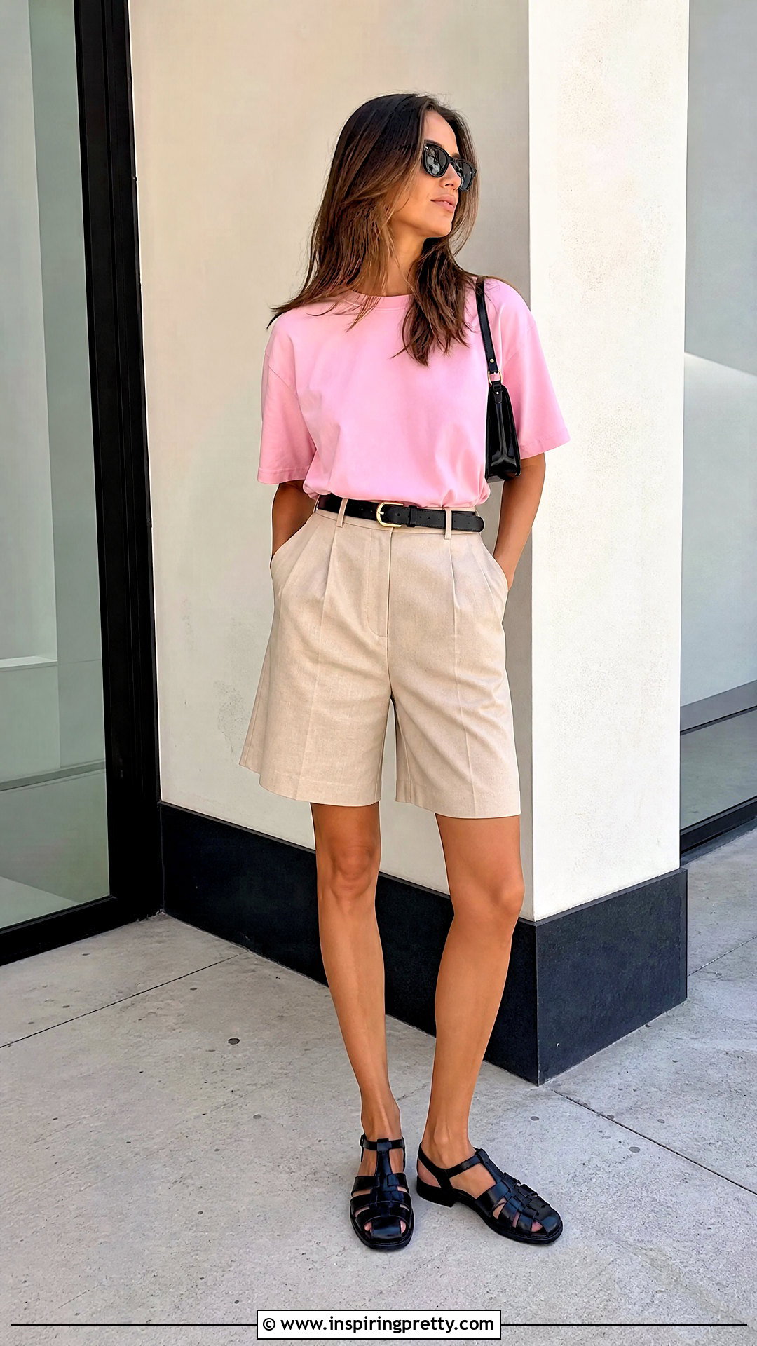 Boxy Cotton T Shirt With Bermuda Shorts - 50 cute cotton tops outfit ideas