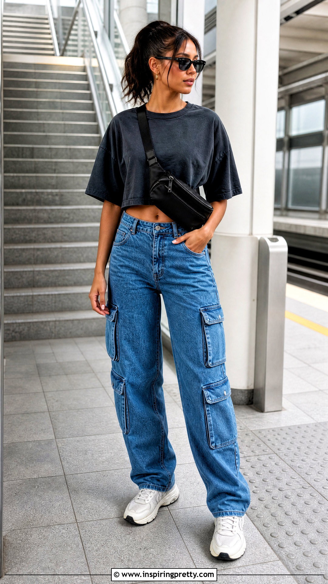 Boxy Crop T Shirt With Cargo Jeans - 50 short tops designs for jeans