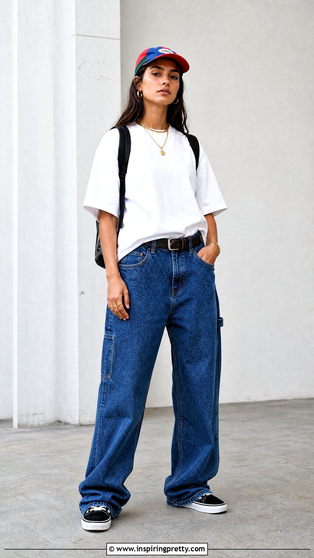 Boxy White Tee And Carpenter Jeans Streetwear Outfit - 50 streetwear tops outfit ideas
