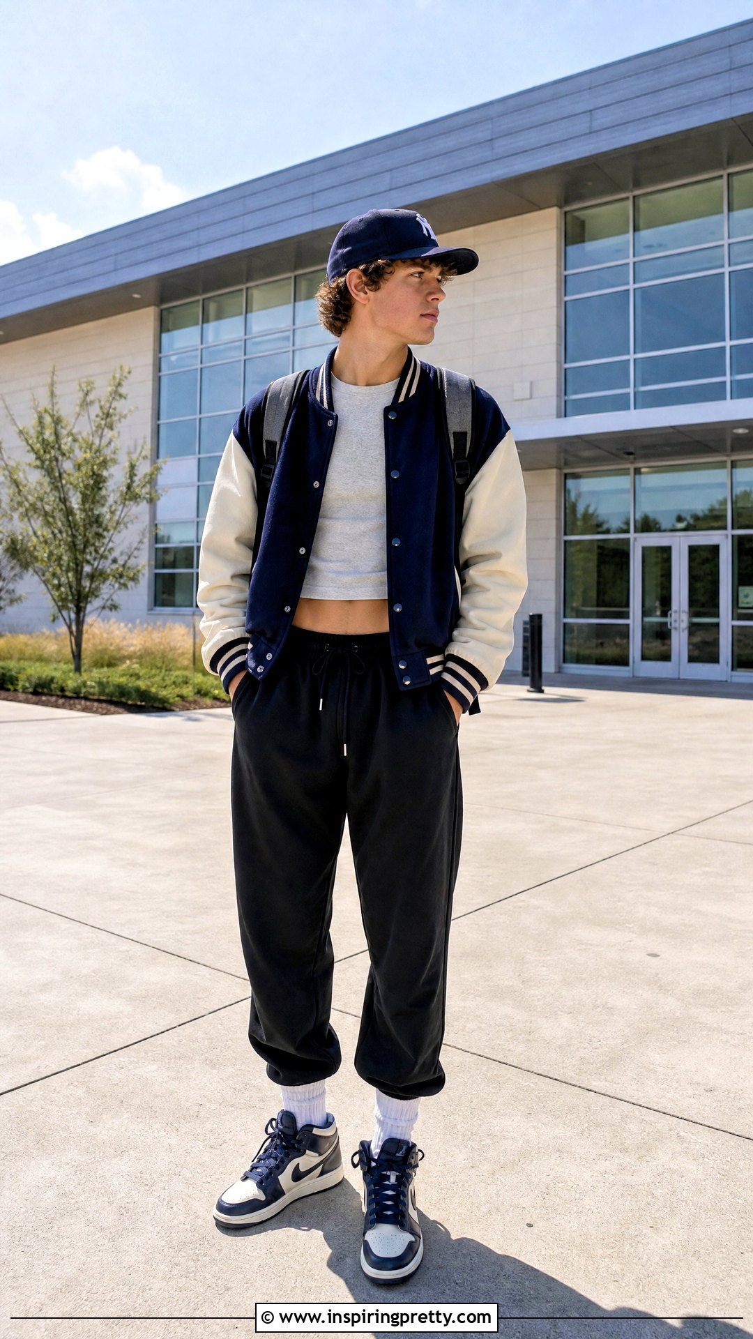 Boys Crop Top With Varsity Jacket - 20 boys crop tops outfit ideas