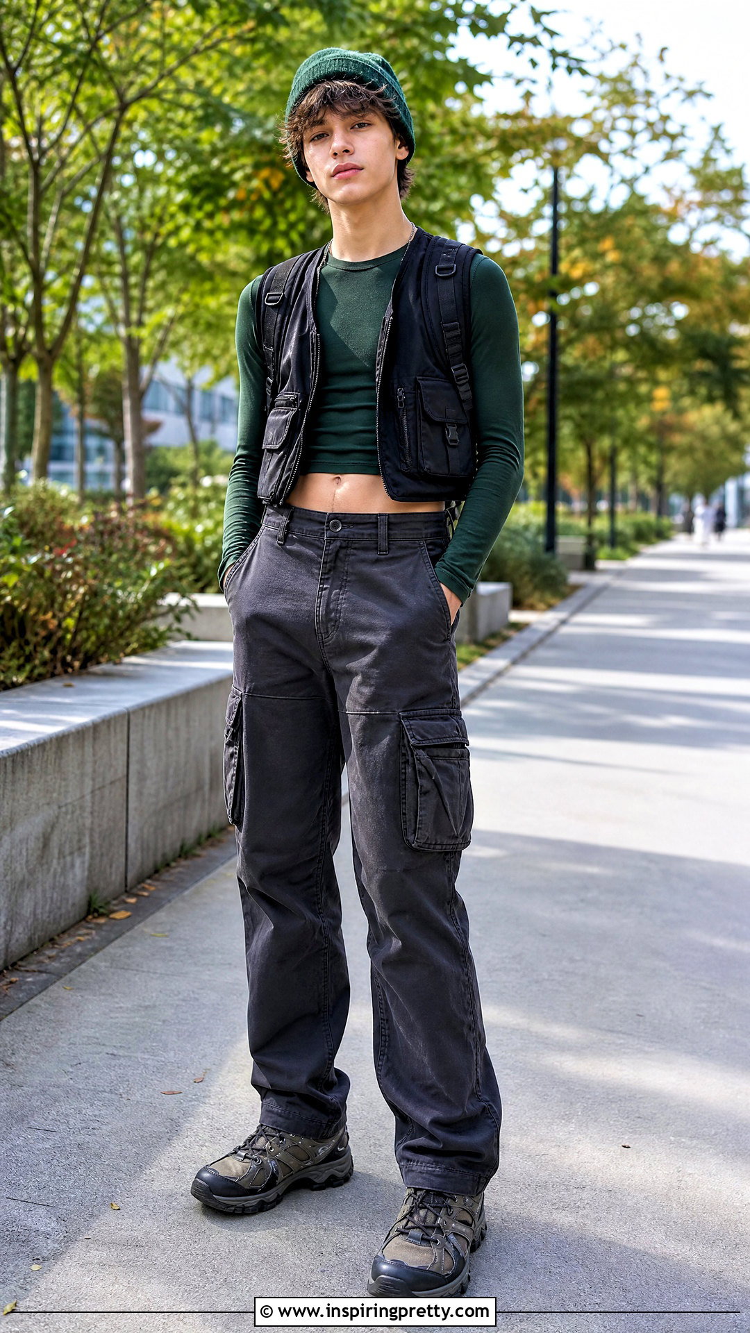 Boys Long Sleeve Crop Top With Cargos - 20 boys crop tops outfit ideas