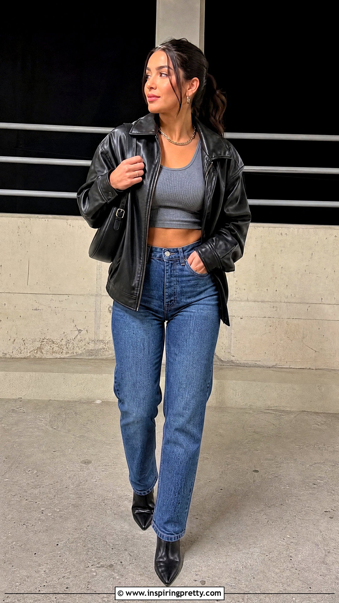 Bra Top Under Leather Jacket - 50 bra top outfit ideas