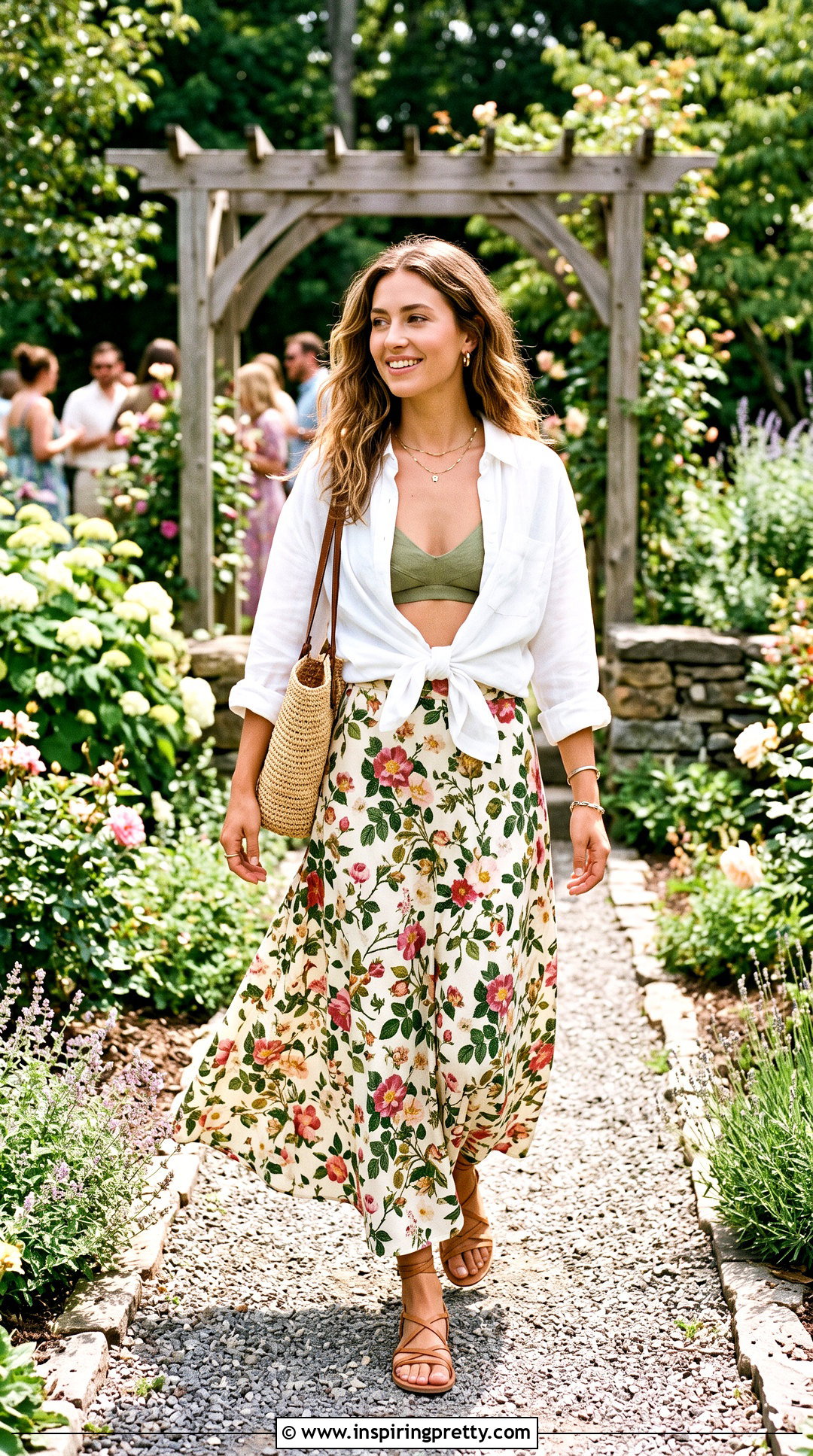 Bra Top With Floral Maxi Skirt - 50 bra top outfit ideas
