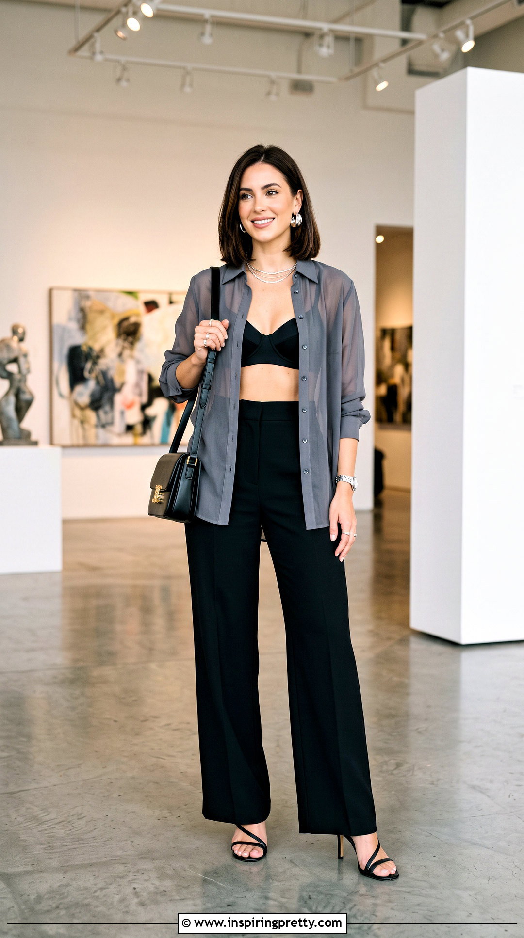 Bra Top With Sheer Button Down Shirt - 50 bra top outfit ideas