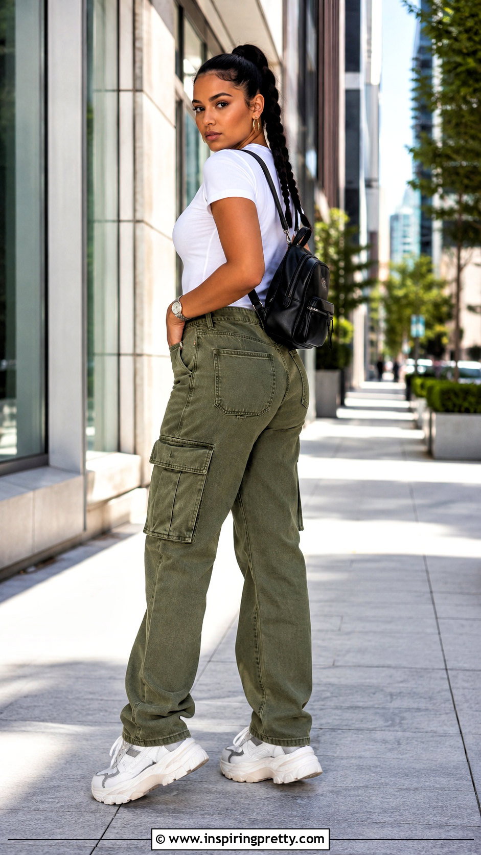 Braided Ponytail With Cargo Jeans And Fitted Tee - 50 hairstyles for jeans and tops
