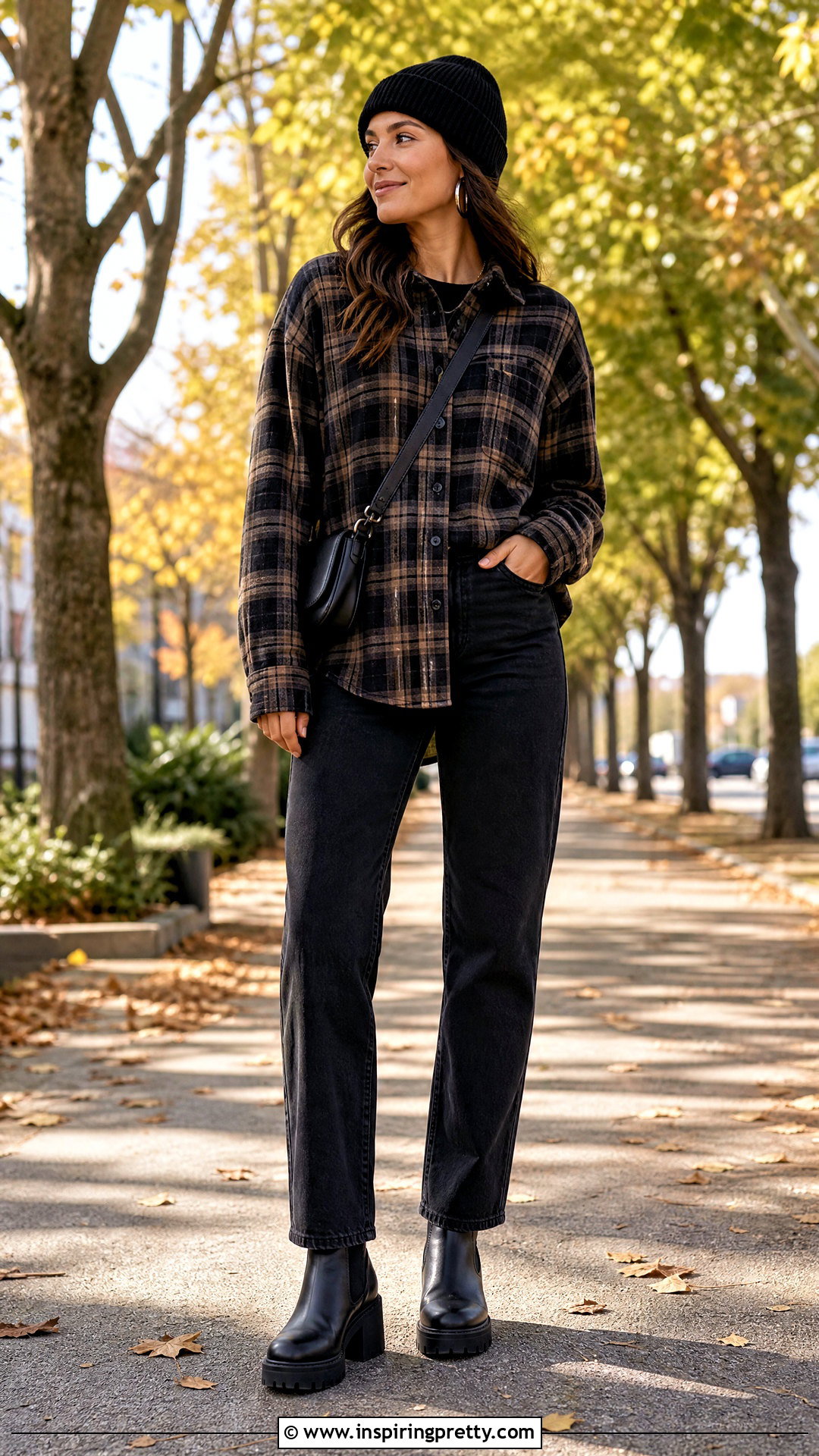 Braless Oversized Flannel Shirt With Black Jeans - 20 braless loose top outfit ideas