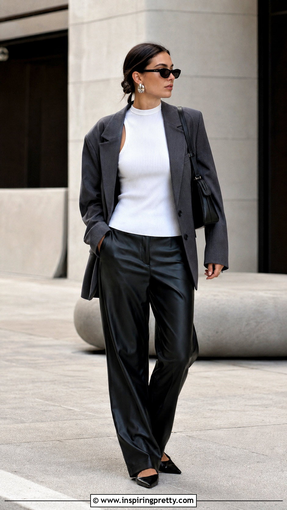 Braless White Tank Top With Faux Leather Pants - 20 white tank top braless ideas