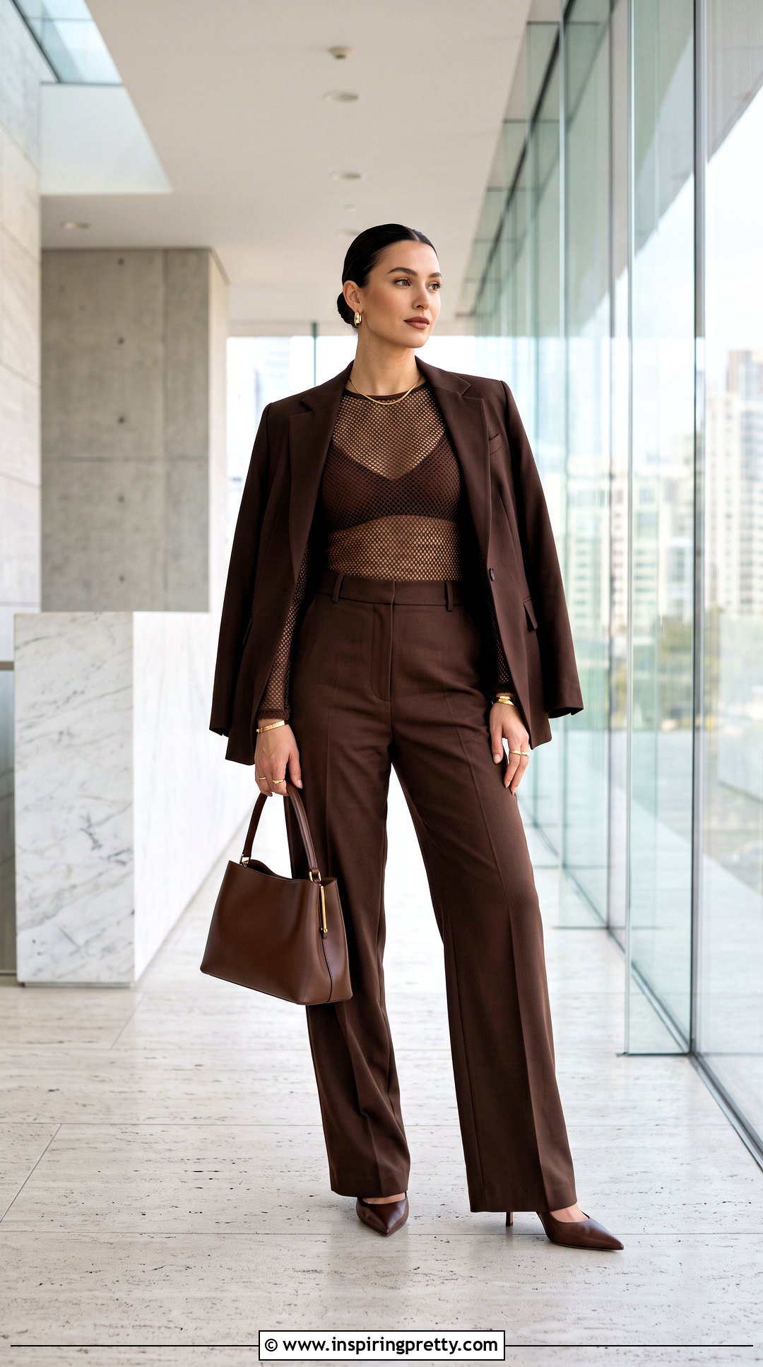 Bralette Mesh Top With Matching Monochrome Pants - 25 bralette mesh top outfit ideas