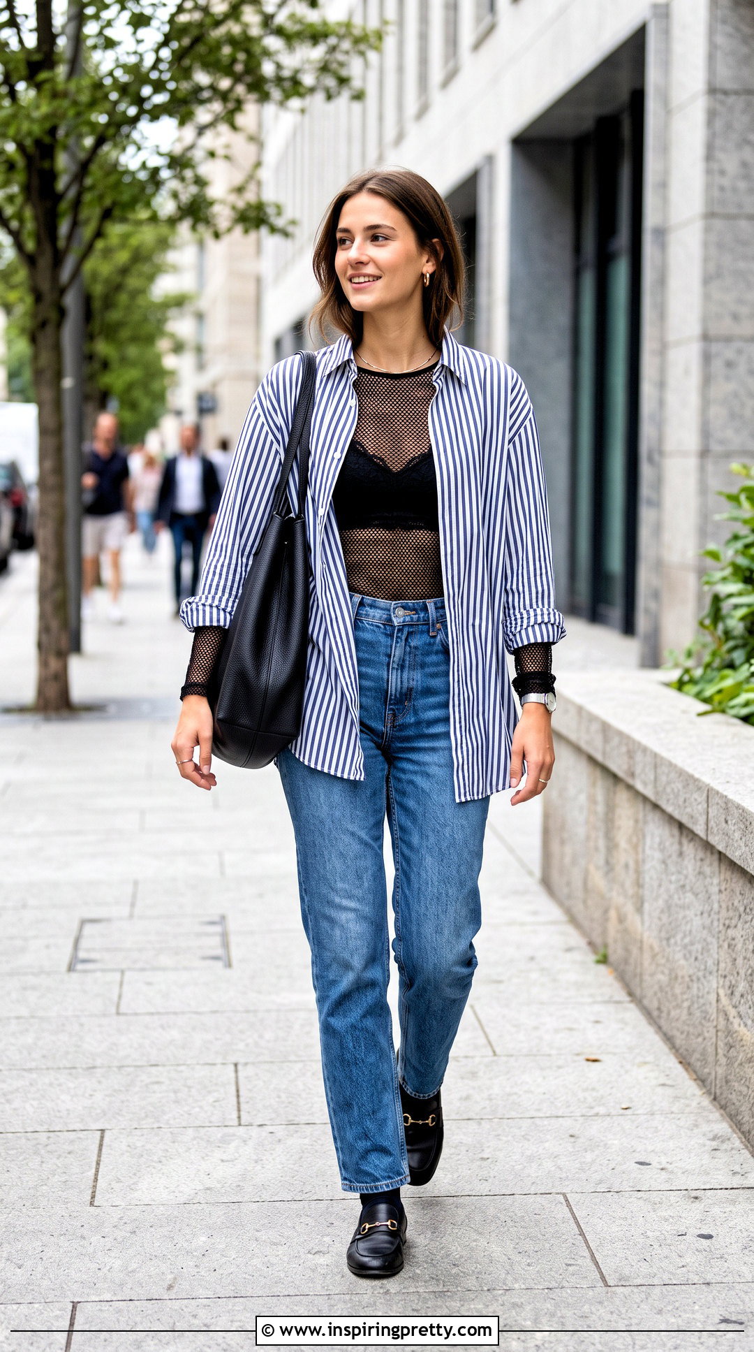 Bralette Mesh Top With Oversized Button Down Shirt - 25 bralette mesh top outfit ideas