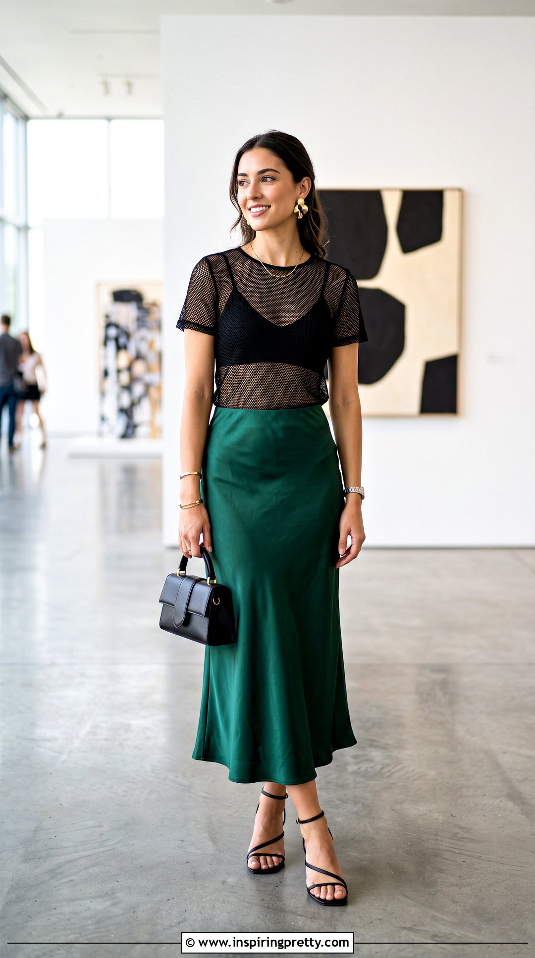 Bralette Mesh Top With Satin Midi Skirt - 25 bralette mesh top outfit ideas