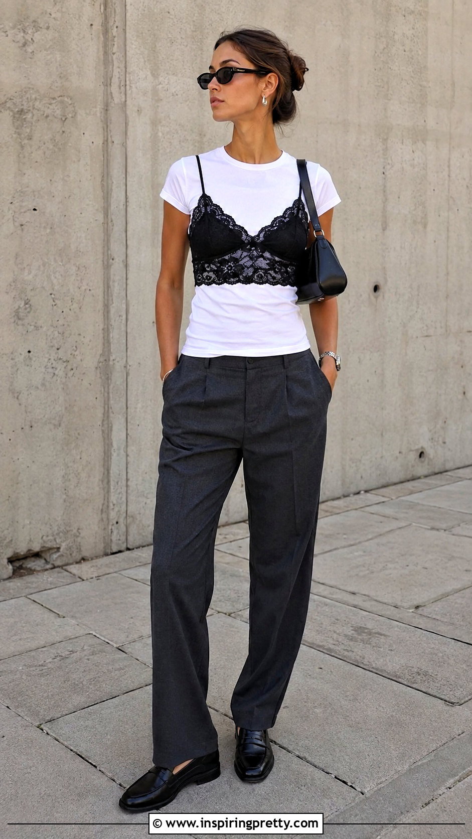 Bralette Top Over White T Shirt - 25 bralette top outfit ideas