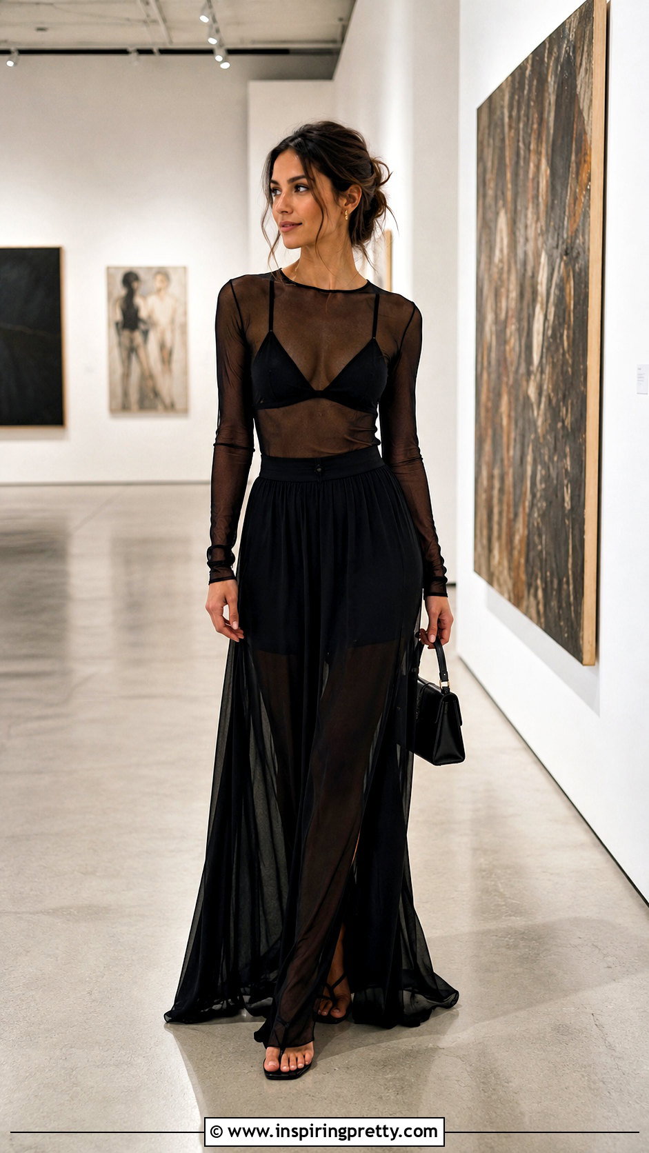 Bralette Under Sheer Top With Maxi Skirt - 20 cute bralette tops outfit ideas