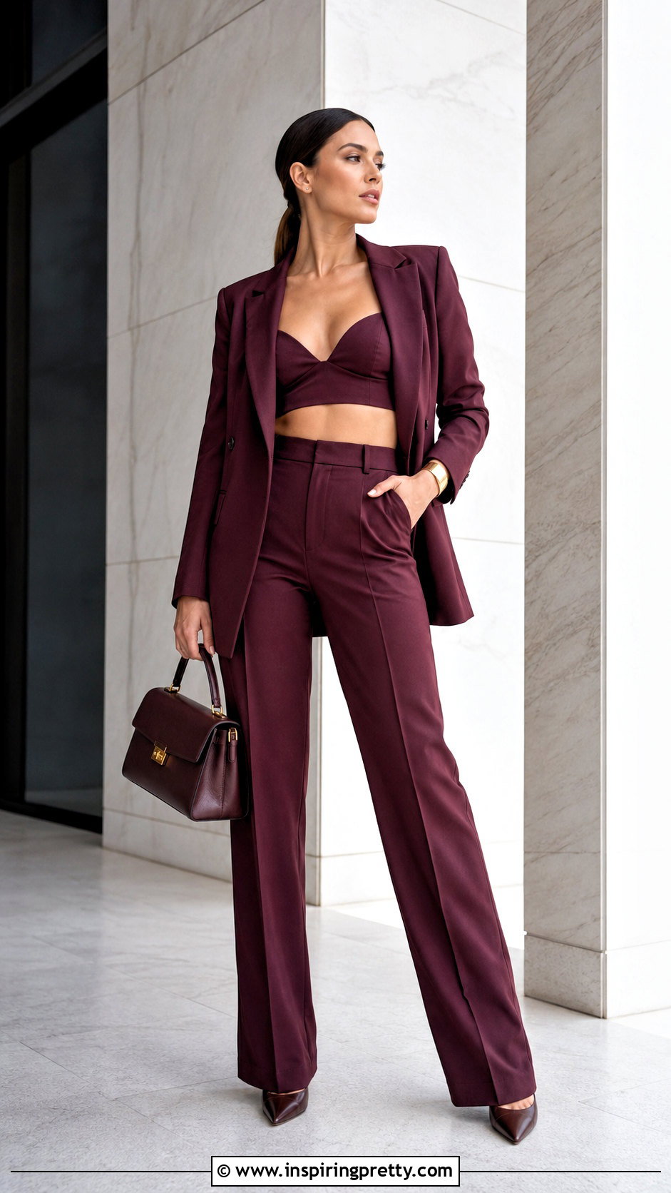 Bralette With Matching Suit And Pumps - 20 cute bralette tops outfit ideas
