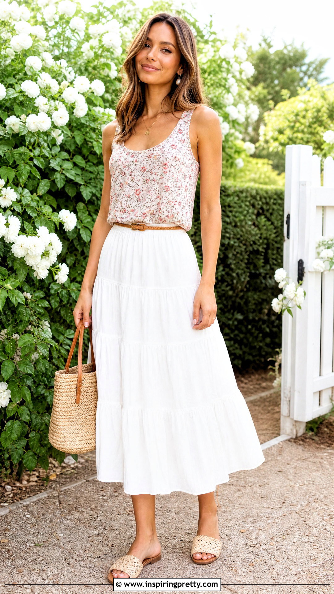 Brandy Floral Tank Top With A Tiered Midi Skirt - 20 Flower Tank Top Brandy outfit ideas